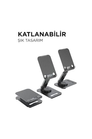 Jx-035 Siyah 360 Derece Dönebilen Katlanabilir, Yükseklik Ayarlı Masaüstü Telefon Ve Tablet Standı Metal Tablet / Siyah