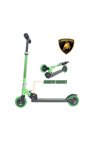 Lamborgini L6-120 Katlanabilir 2 Tekerlekli Çocuk Scooter 50kg Kapasite 3+ Yaş Yeşil