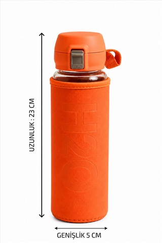 H2o Pastel Renk Kılıflı Kilit Kapaklı 500 Ml Cam Matara Sızdırmaz Ofis Ve Spor İçin Koruyucu Kılıflı Cam Suluk Turuncu