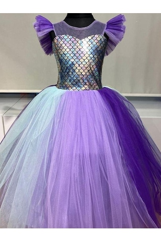 Kız Çocuk Deniz Kızı Tarlatanlı Abiye Elbise-13691 Mor