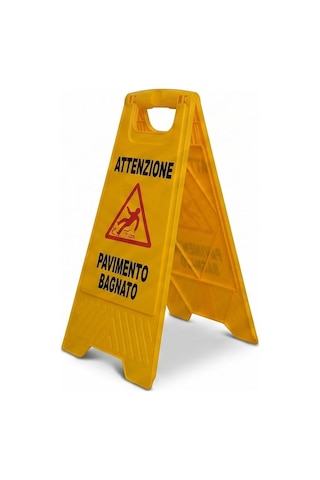Üçtem Kaygan Zemin Uyarı Levhası Türkçe + İngilizce Katlanabilir Islak Zemin İkaz Tabelası Wet Floor Caution Sign Otel, Hastane, Avm Ve Ofis Kullanımı