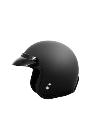 N313 Mat Siyah Motosiklet Kaskı Güneş Vizörlü Yarım Açık Motorcu Kask