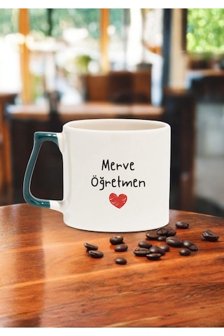 Öğretmenler Günü Kişiye Özel Renkli Kulplu Öğretmen Kupası Koyu Yeşil