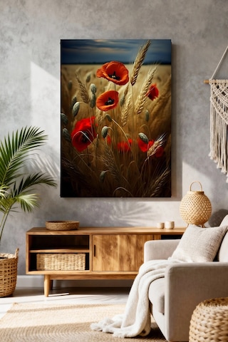Kanvas Tablo Gelincik Çiçek Buğday Tarlası Doğa Manzarası Hd Baskı Mushen Studio
