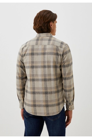 Erkek Flanel Gömlek Bej Ekose Desenli Slim Fit Düğmeli Yaka Oduncu Gömlek Ncs Jeans 7265-bej Bej