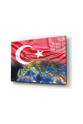 Türk Bayrağı Ve Dünya Cam Tablo 4mm Dayanıklı Temperli