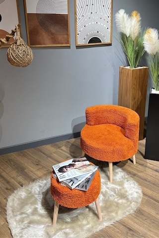 Berlin Çay Seti Kiremit Rengi Berjer Ve Puf Takımı Salon, Ofis, Balkon - 2'li Takım