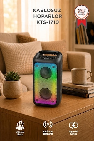 Özel Üretim Bluetooth Hoparlör Kts-1710 Siyah Renkli Işık Görsel Lamba Eğlence Aleti