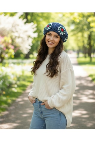 El Yapımı Ressam Beresi , Kadın Ressam Bere, Renkli Kadın Bereleri Lacivert