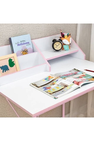 Retro Metal Ayaklı Bölmeli Çalışma Masası-pembe/beyaz 90x75x50 Cm Beyaz