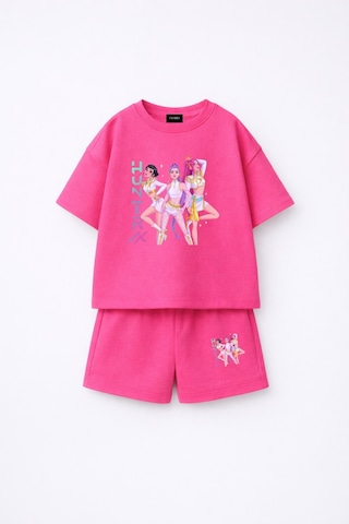 Fasardi Kpop Demon Hunters Huntrix Zoey Rumi Mira Baskılı Oversize %100 Pamuk Tişört Şort Çocuk Takım Fuşya