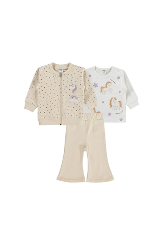 Civil Baby Unicorn Nakışlı Hırkalı 6-18 Ay Takım - Bej