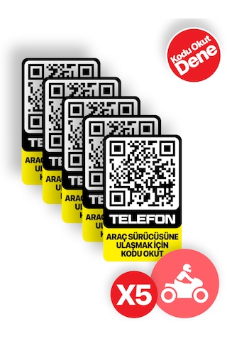 5'li Paket - Motosiklet Numaratörü - Dıştan Yapıştırma - Qr Kodlu Numaratör Dikey Etiket Sarı - Siyah