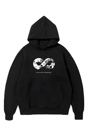 Suma Üç İplik Kapşonlu Baskılı Sweatshirt - Siyah