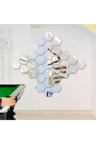 Skycity 12 Adet 10x8 Cm Gümüş Renkli Akrilik Yansıtıcı Altıgen Duvar Sticker 1mm Kalınlık Gümüş
