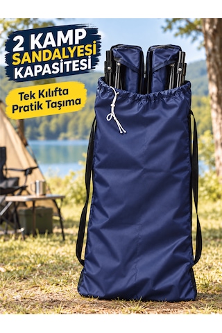 Beylini 2 Sandalye Kapasiteli Lastikli Kamp Sandalyesi Kılıfı Omuz Askılı Piknik Plaj Katlanır Sandalye Taşıma Çantası Paraşüt Kumaş 110 X 50 Cm Lacivert