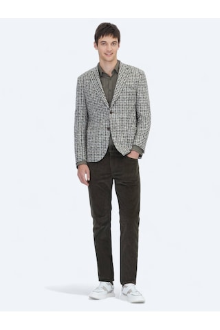 Kip Haki Desenli Modern Fit Yün Karışımlı Örme Ceket Haki