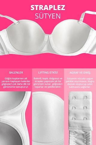 Cottonhill Krem Balenli Toparlayıcı Dolgusuz Straplez Sütyen Krem