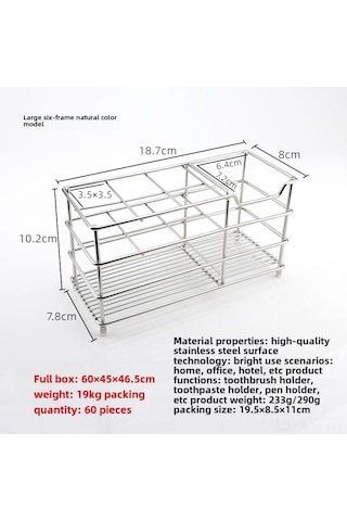 Shineyee Stainless Steel Banyo Diş Fırçası Tutucu - Elektrikli Diş Fırçası İçin 6 Bölmeli, Delme Yok Kurulum, Organize Depolama Rafı Doğal Rengi Diğer