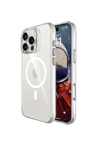 Bix Apple Uyumlu iPhone 16 Pro Max Magsafe Transparan Şeffaf Kılıf Güçlü Manyetik Üstün Darbe Koruması Şeffaf