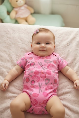 Le Mabelle Fuşya Çiçek Desenli İkili Kız Bebek Zıbın Set - Zoe Fuşya