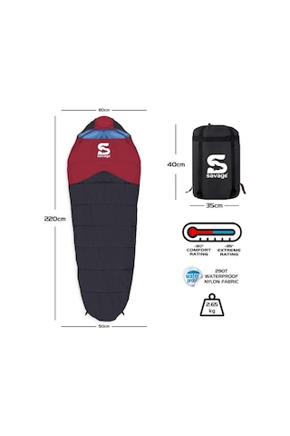 Savage Peak -35 C Bordo-siyah Uyku Tulumu Ys-535 Bordo - Siyah