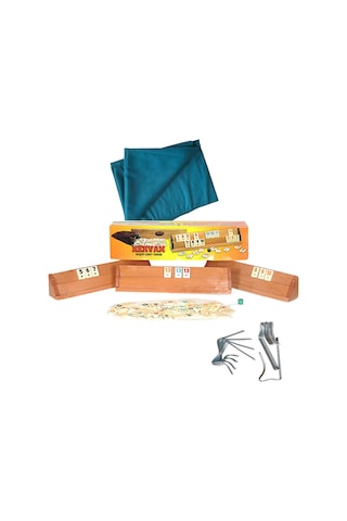 Okey Takımı Set - Kervan Ahşap Ağaç Okey + Masa Örtüsü + Kıskaç