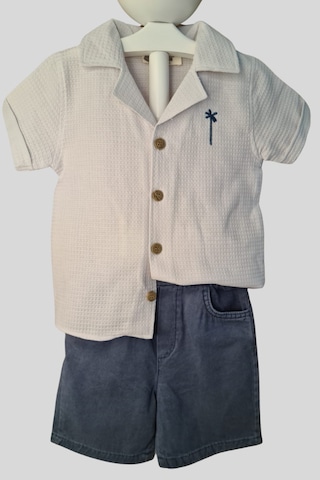 2'li Erkek Çocuk Krem Gömlek Mavi Sortlu Takım-1359 Krem
