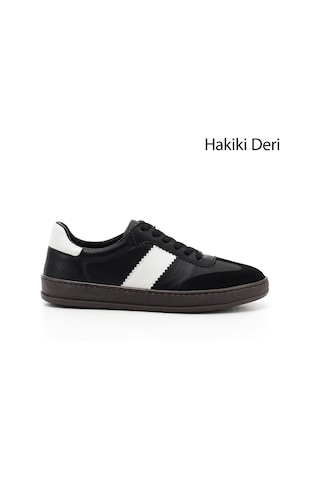 Gönderi R Siyaha Beyaz Bağcıklı Hakiki Deri Sneaker Antrasit - Beyaz