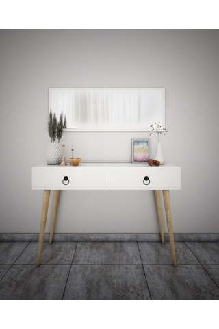 Bicabin Elegance Asia 2 Çekmeceli Ahşap Ayaklı Aynalı  Dresuar Beyaz