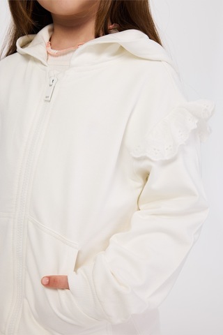 Panço Kız Çocuk Fermuarlı Ekru Sweatshirt Krem