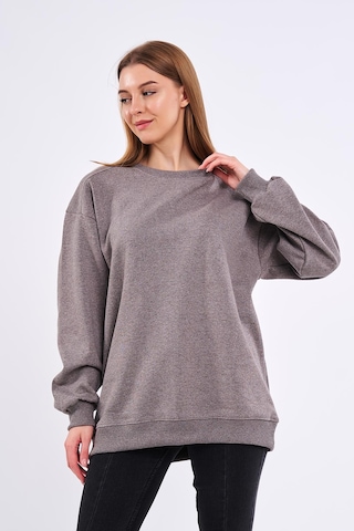 Comeor Kahve Kadın Pamuklu Oversize Basic Bisiklet Yaka Sweatshirt 001