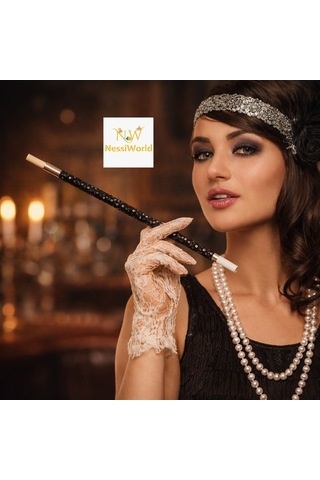 30 Cm Siyah Payetli Sigara Tutacağı 1920 Ler Gatsby Parti Aksesuarı "