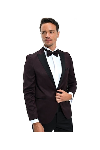 Morven Erkek Koyu Bordo Modena Slimfit Jakarlı Smokin Koyu Bordo