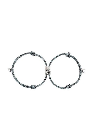 Dostluk Halat Örgülü Mesafe Çift Manyetik Bilezik 2 Adet Altın - Bej