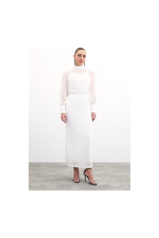 Sateen Payet Detaylı Bluz - Ekru-135856 Ekru