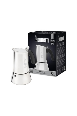 Venus: 4 Cups Ocak Üstü Espresso Pişirici - 170ml - Gümüş Renk - Paslanmaz Çelik Gövde - Patentli Güvenlik Valf