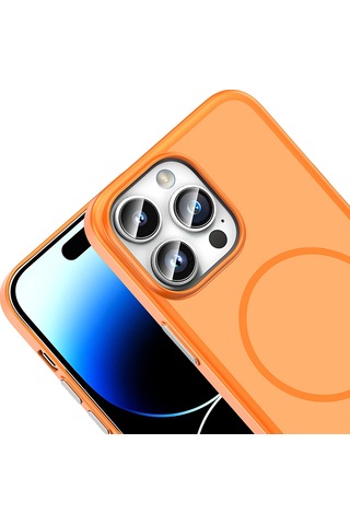 iPhone Uyumlu 14 Pro Max Kılıf Magsafe Şarj Özellikli Ultra İnce Mat Soft Lora Pc Kapak Turuncu