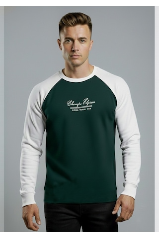 Deepsea Erkek Yeşil Fitilli Şardonlu Sweatshirt - Pamuklu, Likralı, Rahat Kalıp Sweatshirt 2601510 Yeşil