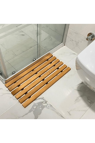 Reyo Ahşap İpli Banyo Paspası, Bahçe Balkon Paspası 40x40cm Ahşap