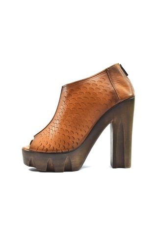 Beety 109 Hakiki Deri Taba Platform Topuklu Kadın Ayakkabı Kahverengi
