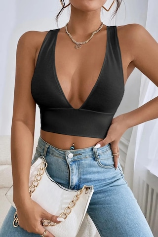 Terapi Men Kadın Antrasit Çapraz Sırt Detaylı Crop Top Bluz Antrasit