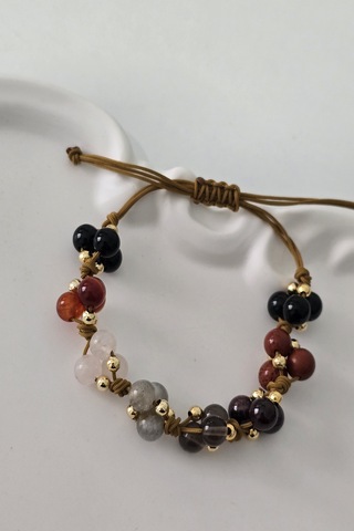 Sertifikalı 6 Mm Oğlak Burcu Doğaltaş Bileklik Oniks, Obsidyen, Dumanlı Kuvars, Pembe Kuvars, Labradorit, Jasper, Akik, Lal Çok renkli