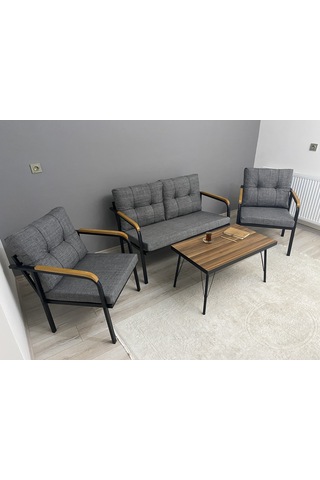 Modern Venüs Balkon, Bahçe, Cafe - Metal Kanepe Koltuk Takımı - 2+1+1 + Sehpa Antrasit Modernsh24 Antrasit