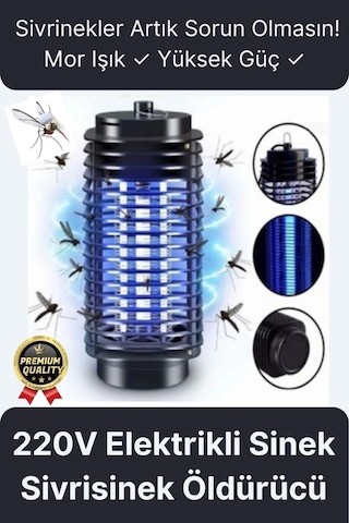 Çok Fonksiyonlu Asılabilir Sessiz Prizli Elektrikli Cız Lamba 220v Mor Işık Kara Sivrisinek Öldürücü