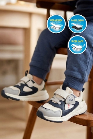 Cool Lacivert Cırtlı Desenli Anatomik Bebek Spor Ayakkabı Sneaker Dorian İa
