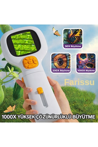 Çocuklar İçin Dijital Mikroskop 1000x Hd Ekranlı, Led Işıklı, Type-c Şarjlı Eğitim Seti