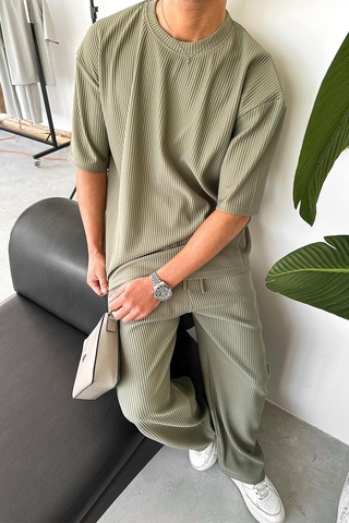 Haki Fitilli Oversize Tişört Haki