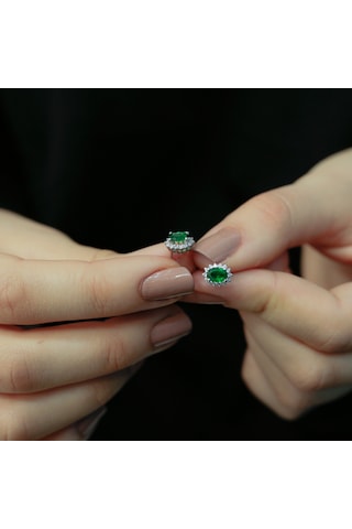 Lova Pırlantalı Oval Zümrüt Anturaj Küpe -  3040013