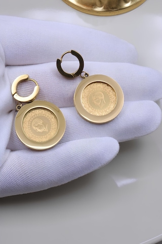 22 Ayar Çeyrek Altınlı Çelik Küpe